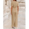 ZESICA Women’s Summer Two Pieces Suits Set 2026 Short Sleeve Blazer Wide Leg Pants Business Casual Outfits Sets(Khaki)
