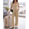ZESICA Women’s Summer Two Pieces Suits Set 2026 Short Sleeve Blazer Wide Leg Pants Business Casual Outfits Sets(Khaki)