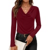 ZESICA Womens Cowl Neck Business Casual Long Sleeve Tops | Work Office Shirts, Tunic Tops Slim Fit Dressy, Cute Trendy Blouse, 2026 Fall Fashion Clothing, Knit Thermal Layering Outfit(Wine)