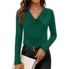 ZESICA Womens Cowl Neck Business Casual Long Sleeve Tops | Work Office Shirts, Tunic Tops Slim Fit Dressy, Cute Trendy Blouse, 2026 Fall Fashion Clothing, Knit Thermal Layering Outfit(Green)