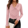ZESICA Womens Cowl Neck Business Casual Long Sleeve Tops | Work Office Shirts, Tunic Tops Slim Fit Dressy, Cute Trendy Blouse, 2026 Fall Fashion Clothing, Knit Thermal Layering Outfit(Pink)