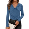 ZESICA Womens Cowl Neck Business Casual Long Sleeve Tops | Work Office Shirts, Tunic Tops Slim Fit Dressy, Cute Trendy Blouse, 2026 Fall Fashion Clothing, Knit Thermal Layering Outfit(Dustyblue)
