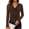 ZESICA Womens Cowl Neck Business Casual Long Sleeve Tops | Work Office Shirts, Tunic Tops Slim Fit Dressy, Cute Trendy Blouse, 2026 Fall Fashion Clothing, Knit Thermal Layering Outfit(Coffee)