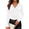 ZESICA Womens Cowl Neck Business Casual Long Sleeve Tops | Work Office Shirts, Tunic Tops Slim Fit Dressy, Cute Trendy Blouse, 2026 Fall Fashion Clothing, Knit Thermal Layering Outfit(White)