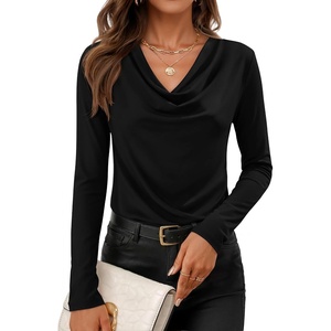 ZESICA Womens Cowl Neck Business Casual Long Sleeve Tops | Work Office Shirts, Tunic Tops Slim Fit Dressy, Cute Trendy Blouse, 2026 Fall Fashion Clothing, Knit Thermal Layering Outfit(Black)