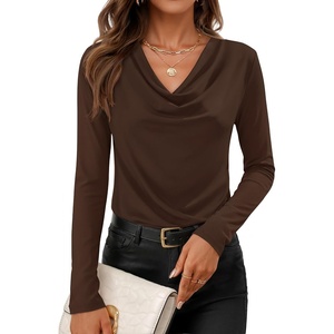 ZESICA Womens Cowl Neck Business Casual Long Sleeve Tops | Work Office Shirts, Tunic Tops Slim Fit Dressy, Cute Trendy Blouse, 2026 Fall Fashion Clothing, Knit Thermal Layering Outfit(Coffee)