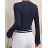ZESICA Ribbed Bell Long Sleeve Business Casual Tops for Women 2026 | Ribbed Knit Shirts, Bell Sleeve T-Shirts, Slim Fit Ruched Waist Tshirts, Office Work Outfits, Autumn Winter Basics Clothes(Navy)