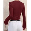 ZESICA Ribbed Bell Long Sleeve Business Casual Tops for Women 2026 | Ribbed Knit Shirts, Bell Sleeve T-Shirts, Slim Fit Ruched Waist Tshirts, Office Work Outfits, Autumn Winter Basics Clothes(Burgundy)