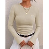 ZESICA Ribbed Bell Long Sleeve Business Casual Tops for Women 2026 | Ribbed Knit Shirts, Bell Sleeve T-Shirts, Slim Fit Ruched Waist Tshirts, Office Work Outfits, Autumn Winter Basics Clothes(Apricot)