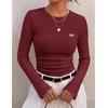 ZESICA Ribbed Bell Long Sleeve Business Casual Tops for Women 2026 | Ribbed Knit Shirts, Bell Sleeve T-Shirts, Slim Fit Ruched Waist Tshirts, Office Work Outfits, Autumn Winter Basics Clothes(Burgundy)