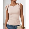 ZESICA Womens Cute Summer Going Out Tank Tops 2026 Y2K Trendy Tie Shoulder Boat Neck Ruch Fitted Shirts(Apricot)