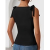 ZESICA Womens Cute Summer Going Out Tank Tops 2026 Y2K Trendy Tie Shoulder Boat Neck Ruch Fitted Shirts(Black)