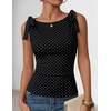 ZESICA Womens Cute Summer Going Out Tank Tops 2026 Y2K Trendy Tie Shoulder Boat Neck Ruch Fitted Shirts(Black Dot)