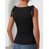 ZESICA Womens Cute Summer Going Out Tank Tops 2026 Y2K Trendy Tie Shoulder Boat Neck Ruch Fitted Shirts(Black Dot)