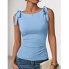 ZESICA Womens Cute Summer Going Out Tank Tops 2026 Y2K Trendy Tie Shoulder Boat Neck Ruch Fitted Shirts(Blue)