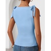 ZESICA Womens Cute Summer Going Out Tank Tops 2026 Y2K Trendy Tie Shoulder Boat Neck Ruch Fitted Shirts(Blue)