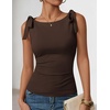 ZESICA Womens Cute Summer Going Out Tank Tops 2026 Y2K Trendy Tie Shoulder Boat Neck Ruch Fitted Shirts(Brown)