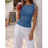 ZESICA Womens Cute Summer Going Out Tank Tops 2026 Y2K Trendy Tie Shoulder Boat Neck Ruch Fitted Shirts(Dusty Blue)