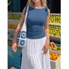 ZESICA Womens Cute Summer Going Out Tank Tops 2026 Y2K Trendy Tie Shoulder Boat Neck Ruch Fitted Shirts(Dusty Blue)