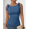 ZESICA Womens Cute Summer Going Out Tank Tops 2026 Y2K Trendy Tie Shoulder Boat Neck Ruch Fitted Shirts(Dusty Blue)