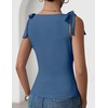 ZESICA Womens Cute Summer Going Out Tank Tops 2026 Y2K Trendy Tie Shoulder Boat Neck Ruch Fitted Shirts(Dusty Blue)