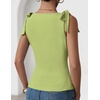 ZESICA Womens Cute Summer Going Out Tank Tops 2026 Y2K Trendy Tie Shoulder Boat Neck Ruch Fitted Shirts(Grass Green)