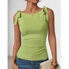 ZESICA Womens Cute Summer Going Out Tank Tops 2026 Y2K Trendy Tie Shoulder Boat Neck Ruch Fitted Shirts(Grass Green)