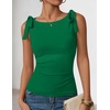 ZESICA Womens Cute Summer Going Out Tank Tops 2026 Y2K Trendy Tie Shoulder Boat Neck Ruch Fitted Shirts(Green)