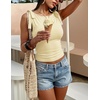 ZESICA Womens Cute Summer Going Out Tank Tops 2026 Y2K Trendy Tie Shoulder Boat Neck Ruch Fitted Shirts(Light Yellow)