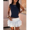 ZESICA Womens Cute Summer Going Out Tank Tops 2026 Y2K Trendy Tie Shoulder Boat Neck Ruch Fitted Shirts(Navy)