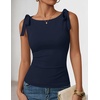 ZESICA Womens Cute Summer Going Out Tank Tops 2026 Y2K Trendy Tie Shoulder Boat Neck Ruch Fitted Shirts(Navy)