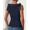 ZESICA Womens Cute Summer Going Out Tank Tops 2026 Y2K Trendy Tie Shoulder Boat Neck Ruch Fitted Shirts(Navy)