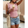 ZESICA Womens Cute Summer Going Out Tank Tops 2026 Y2K Trendy Tie Shoulder Boat Neck Ruch Fitted Shirts(Pink)