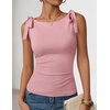 ZESICA Womens Cute Summer Going Out Tank Tops 2026 Y2K Trendy Tie Shoulder Boat Neck Ruch Fitted Shirts(Pink)