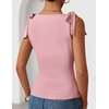 ZESICA Womens Cute Summer Going Out Tank Tops 2026 Y2K Trendy Tie Shoulder Boat Neck Ruch Fitted Shirts(Pink)