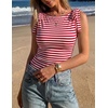 ZESICA Womens Cute Summer Going Out Tank Tops 2026 Y2K Trendy Tie Shoulder Boat Neck Ruch Fitted Shirts(Red)