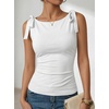 ZESICA Womens Cute Summer Going Out Tank Tops 2026 Y2K Trendy Tie Shoulder Boat Neck Ruch Fitted Shirts(White)