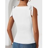 ZESICA Womens Cute Summer Going Out Tank Tops 2026 Y2K Trendy Tie Shoulder Boat Neck Ruch Fitted Shirts(White)