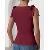 ZESICA Womens Cute Summer Going Out Tank Tops 2026 Y2K Trendy Tie Shoulder Boat Neck Ruch Fitted Shirts(Wine Red)