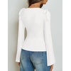 ZESICA Womens Cute Tie Shoulder Ruched Top Long Sleeve Shirts | Flowy Bell Sleeve, Elegant Boat Neck, Slim Fit, Going Out Tops for Women, Fall Trendy, Dressy Casual, Date Night, Y2K(White)