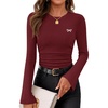 ZESICA Ribbed Bell Long Sleeve Business Casual Tops for Women 2026 | Ribbed Knit Shirts, Bell Sleeve T-Shirts, Slim Fit Ruched Waist Tshirts, Office Work Outfits, Autumn Winter Basics Clothes(Burgundy)