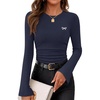 ZESICA Ribbed Bell Long Sleeve Business Casual Tops for Women 2026 | Ribbed Knit Shirts, Bell Sleeve T-Shirts, Slim Fit Ruched Waist Tshirts, Office Work Outfits, Autumn Winter Basics Clothes(Navy)