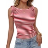 ZESICA Womens Cute Summer Going Out Tank Tops 2026 Y2K Trendy Tie Shoulder Boat Neck Ruch Fitted Shirts(Red)