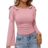 ZESICA Womens Cute Tie Shoulder Ruched Top Long Sleeve Shirts | Flowy Bell Sleeve, Elegant Boat Neck, Slim Fit, Going Out Tops for Women, Fall Trendy, Dressy Casual, Date Night, Y2K(Pink)