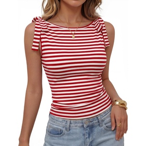 ZESICA Womens Cute Summer Going Out Tank Tops 2026 Y2K Trendy Tie Shoulder Boat Neck Ruch Fitted Shirts(Red)