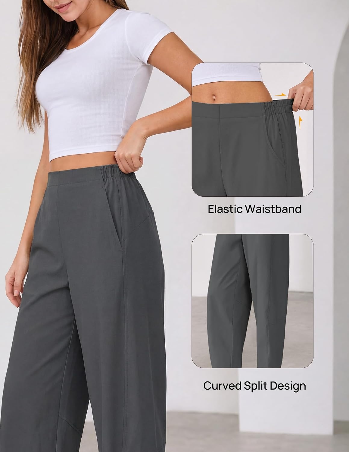 image:imageZESICA Womens Barrel Travel Pants with Pockets 2026 Trendy Baggy Hiking Golf Pant Tapered Leg Cropped Ankle Trousers Mid Rise Elastic Waist OutfitsDarkgray