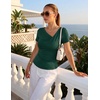 ZESICA Womens Summer Asymmetrical T Shirts Ruched Fitted Y2K Going Out Tops 2026 Spring Fashion Outfits Casual Work Blouse(Dark Green)
