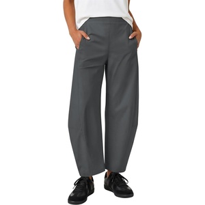 ZESICA Women’s Barrel Travel Pants with Pockets | 2026 Trendy Baggy Hiking Golf Pant, Tapered Leg Cropped Ankle Trousers, Mid Rise Elastic Waist Outfits(Darkgray)