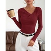 ZESICA Asymmetrical Neck Long Sleeve Shirts for Women 2026 Going Out Tops | Ribbed Knit Tops, Ruched Waist Tshirts, Slim Fit Shirts, Office Work Outfits, Business Casual T-Shirts, Fall Winter Clothes(Burgundy)