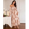 ZESICA Womens Long Sleeve Off Shoulder Floral Maxi Dress | Chiffon Dress,Fall Dresses,Wedding Guest Dress,Cocktail Party Dresses,Side Pockets,A Line Flowy Dresses,High Waisted Dress(Brown)